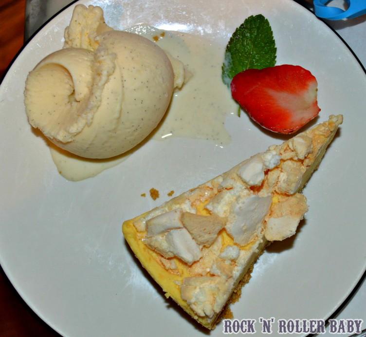 I had the new Passionate Mess: A tropical twist on the Eton mess, bright zingy passion fruit cream on a crumbly biscuit base with a top of broken meringue pieces; served with a choice of cream, mascarpone or gelato (I went with the gelato because, well, in for a penny and it was a drop in the calorie ocean by now)!