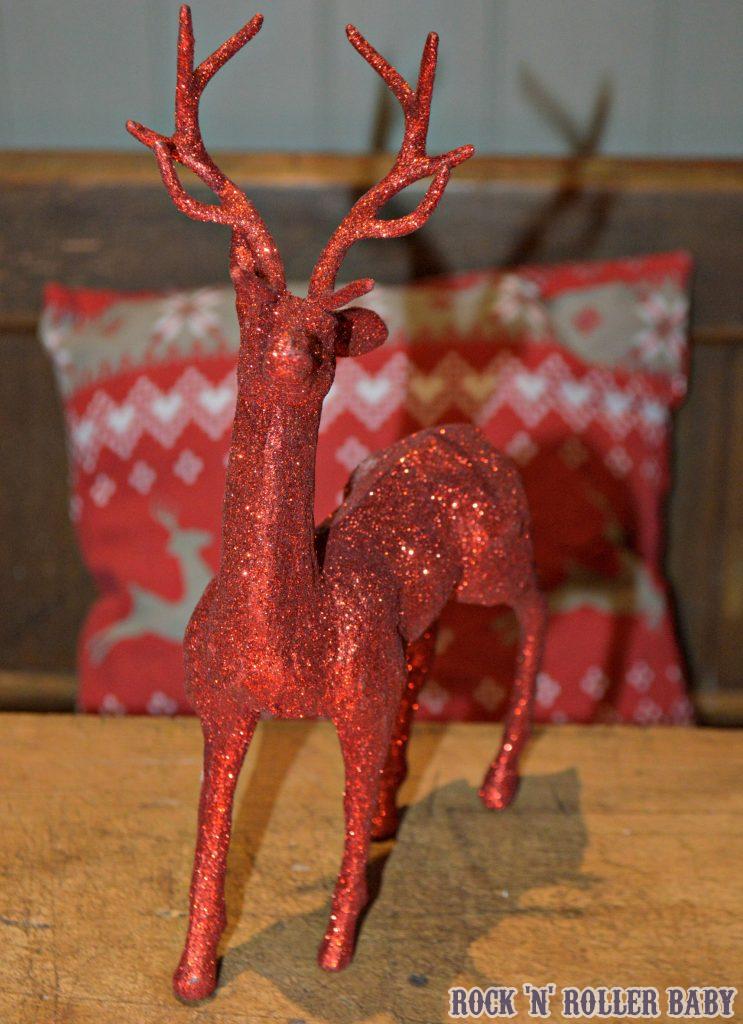 My centre piece glitter red stag and the cushion behind him are both priced at £1 in Poundland!