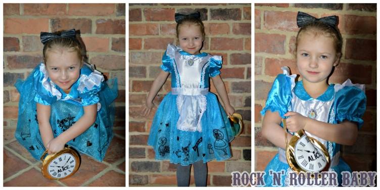 A very pretty 'Alice' is pleased as punch with her dress, Alice band and bag and grew very tiny before growing very tall for the pictures!